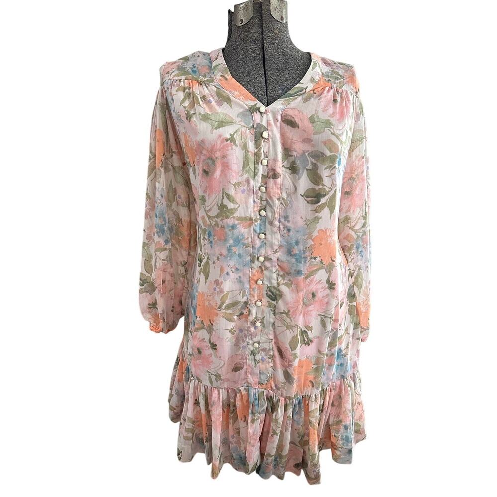 Taylor Womens Floral Tier Dress 14 L Short Garden Party Wedding Guest Resort